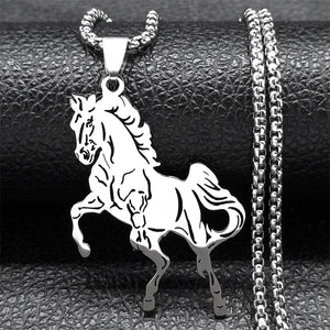 Horse Animal Necklace Stainless Steel Silver Lucky Collar N3224S02