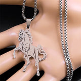 Horse Animal Necklace Stainless Steel Silver Lucky Collar N3224S02