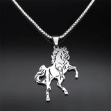 Horse Animal Necklace Stainless Steel Silver Lucky Collar N3224S02