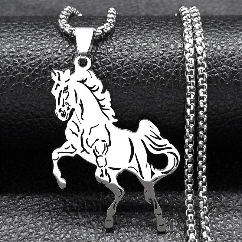 Horse Animal Necklace Stainless Steel Silver Lucky Collar N3224S02