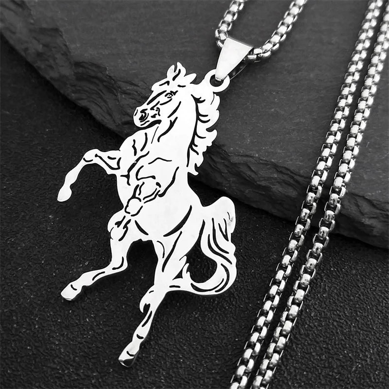 Horse Animal Necklace Stainless Steel Silver Lucky Collar N3224S02