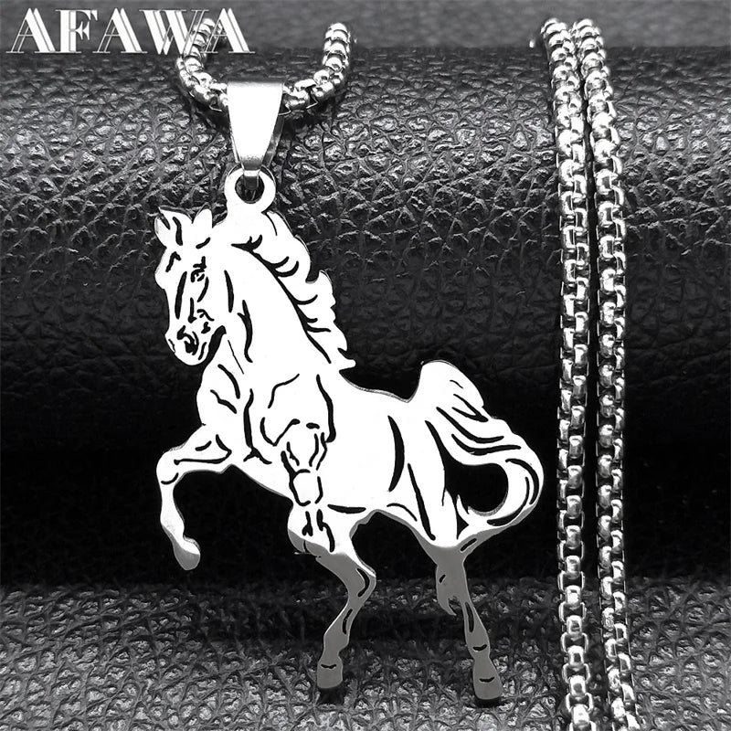 Horse Animal Necklace Stainless Steel Silver Lucky Collar N3224S02