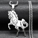 Horse Animal Necklace Stainless Steel Silver Lucky Collar N3224S02