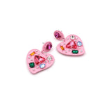 Hot Pink Rhinestone Heart Dangle Earrings Y2K 90S Chunky Jewelry