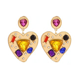 Hot Pink Rhinestone Heart Dangle Earrings Y2K 90S Chunky Jewelry
