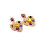 Hot Pink Rhinestone Heart Dangle Earrings Y2K 90S Chunky Jewelry