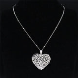 Love Heart Bird Tree of Life Necklace Stainless Steel Silver Chain