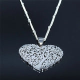 Love Heart Bird Tree of Life Necklace Stainless Steel Silver Chain