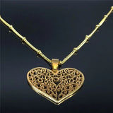 Tree of Life Heart Pendant Necklace Stainless Steel Jewelry