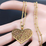 Tree of Life Heart Pendant Necklace Stainless Steel Jewelry