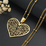 Tree of Life Heart Pendant Necklace Stainless Steel Jewelry