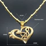 Music Note Heart Treble Clef Necklace Stainless Steel