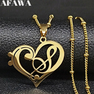 Music Note Heart Treble Clef Necklace Stainless Steel
