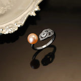24K Gold Pearl Crown Crystal Ring Wedding Jewelry