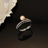 24K Gold Pearl Crown Crystal Ring Wedding Jewelry