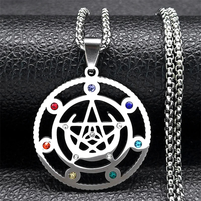 Witch Pentagram Knot Necklace Stainless Steel Pagan Pentacle Chain N9720S02