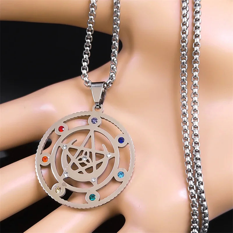 Witch Pentagram Knot Necklace Stainless Steel Pagan Pentacle Chain N9720S02