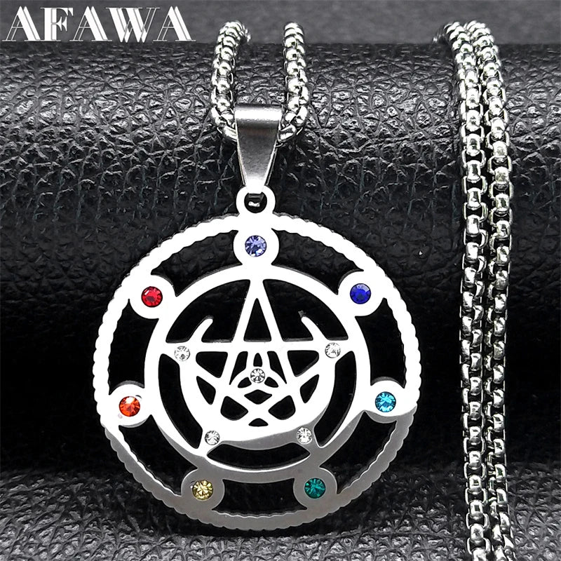 Witch Pentagram Knot Necklace Stainless Steel Pagan Pentacle Chain N9720S02