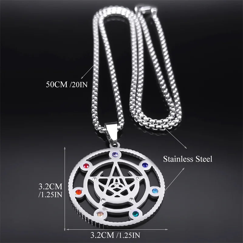 Witch Pentagram Knot Necklace Stainless Steel Pagan Pentacle Chain N9720S02
