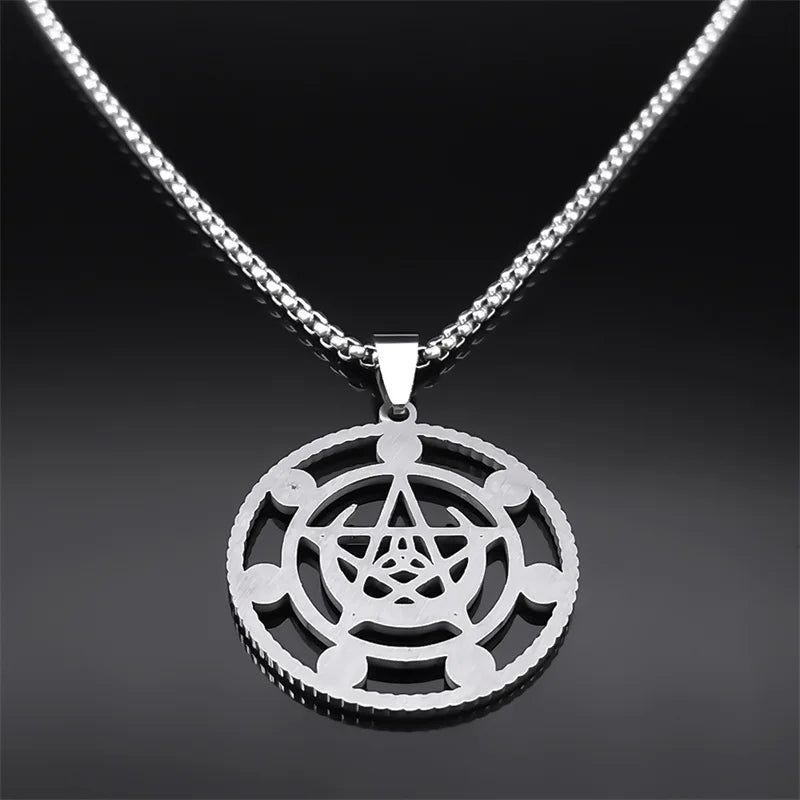 Witch Pentagram Knot Necklace Stainless Steel Pagan Pentacle Chain N9720S02