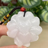 Afghan Jade 9 Tailed Fox Necklace Pendant Hand Carved Luck Amulet