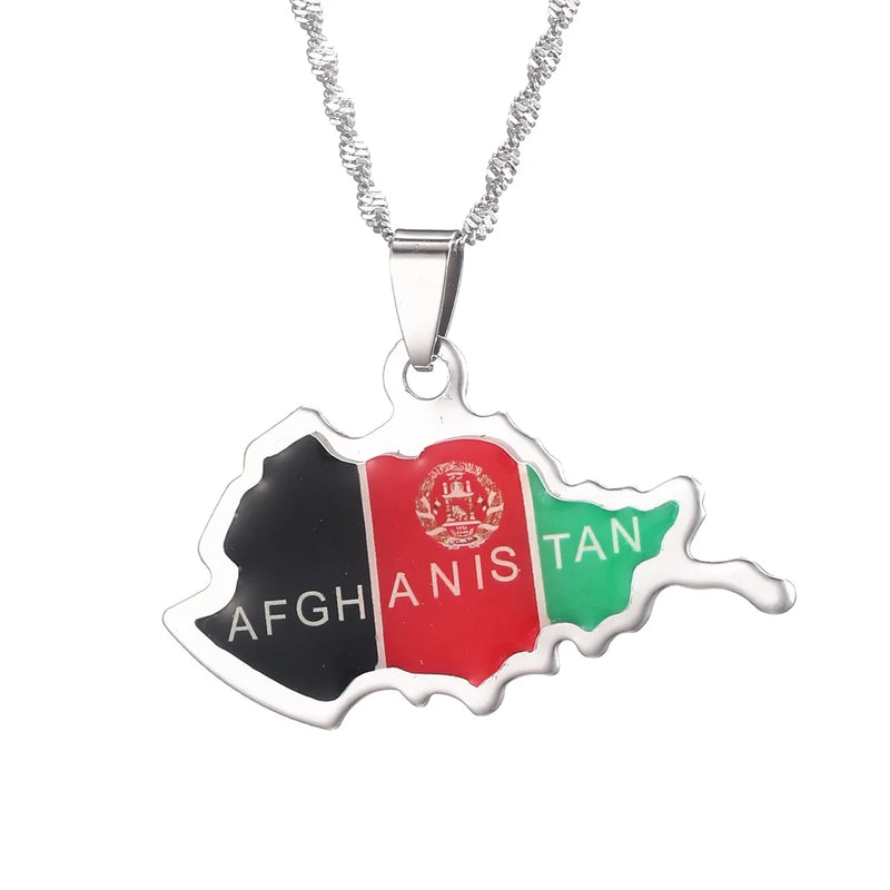 Afghanistan Map Cities Name Pendant Necklace for Women, Gold Afghan Maps Jewelry
