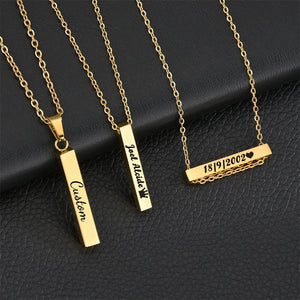 Personalized Bar Pendant Engrave Name Necklace Stainless Steel