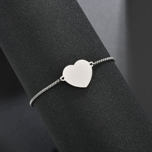 Stainless Steel Heart Pendant Engraved Name Date Bracelet