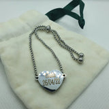 Stainless Steel Heart Pendant Engraved Name Date Bracelet