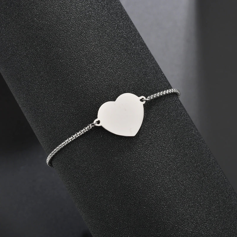 Stainless Steel Heart Pendant Engraved Name Date Bracelet
