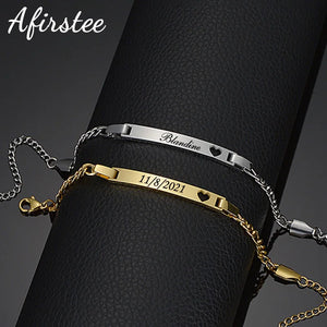 Personalized Heart Bracelet Stainless Steel Nameplate Date