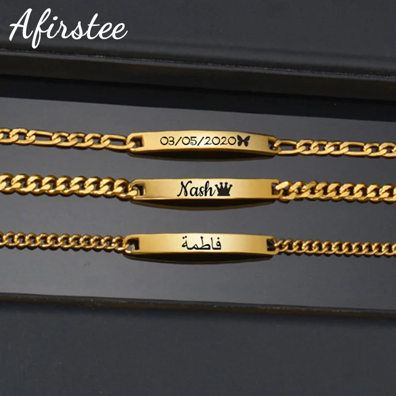 Custom Stainless Steel Name Bracelet, 3 Nameplate Date Jewelry Gift