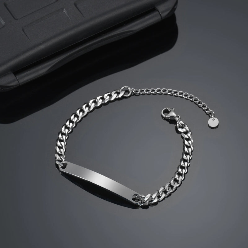 Custom Stainless Steel Name Bracelet, 3 Nameplate Date Jewelry Gift