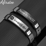 Men's Leather Bracelet Stainless Steel Engraved Nameplate Birthday Gift