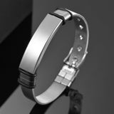 Men's Leather Bracelet Stainless Steel Engraved Nameplate Birthday Gift