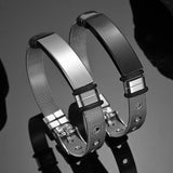 Men's Leather Bracelet Stainless Steel Engraved Nameplate Birthday Gift
