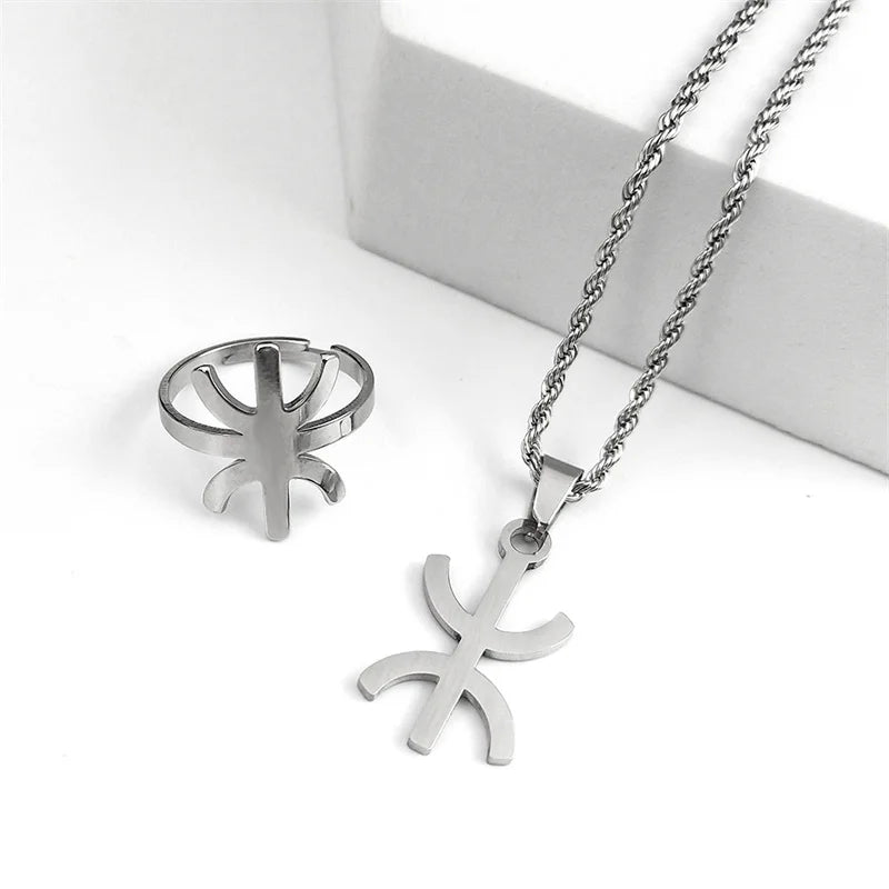 African Berbers Symbol Jewelry Set Amazigh Letter Necklace Bracelet