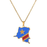 DR Congo Map Flag Pendant Necklace Gold/Steel Men/Women Stainless Steel