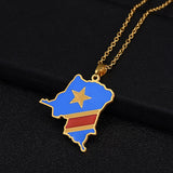 DR Congo Map Flag Pendant Necklace Gold/Steel Men/Women Stainless Steel