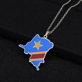 DR Congo Map Flag Pendant Necklace Gold/Steel Men/Women Stainless Steel