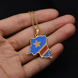 DR Congo Map Flag Pendant Necklace Gold/Steel Men/Women Stainless Steel