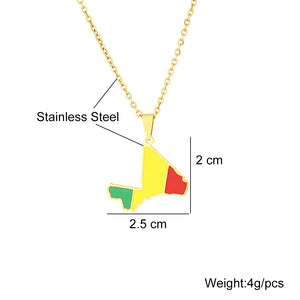Africa Mali Map Flag Pendant Necklace Stainless Steel Gold/Silver
