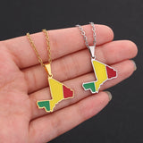 Africa Mali Map Flag Pendant Necklace Stainless Steel Gold/Silver