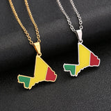 Africa Mali Map Flag Pendant Necklace Stainless Steel Gold/Silver