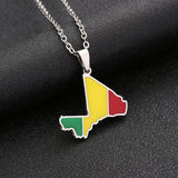 Africa Mali Map Flag Pendant Necklace Stainless Steel Gold/Silver