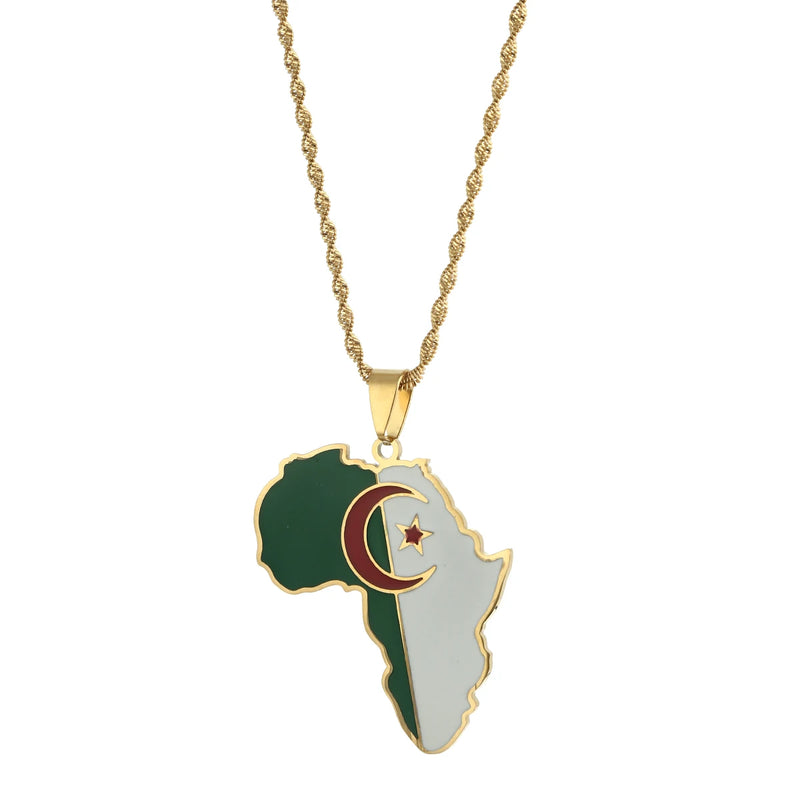 Africa Map & Algeria Map Pendant Necklaces Jewelry Map African Algeria Map Gift