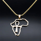 Africa Map Ankh Key Of Life Stainless Steel Chain Necklace