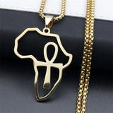 Africa Map Ankh Key Of Life Stainless Steel Chain Necklace