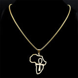 Africa Map Ankh Key Of Life Stainless Steel Chain Necklace