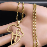 Africa Map Ankh Key Of Life Stainless Steel Chain Necklace